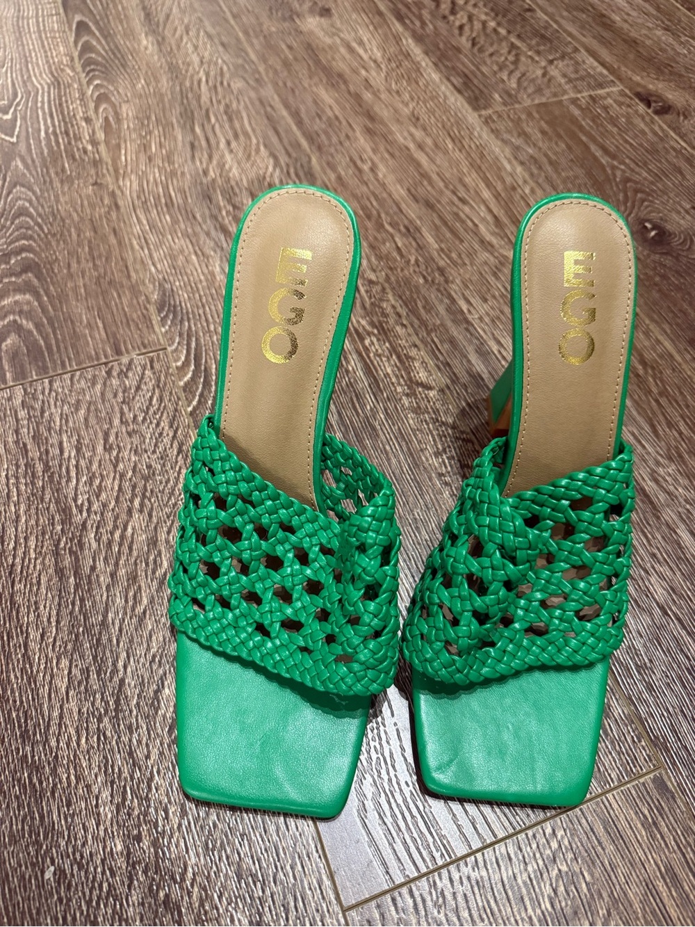 Ego Green Braided Square-Toe Slide Mules